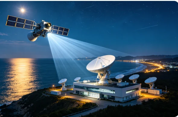 Coastal satellite ground station receiving a satellite link