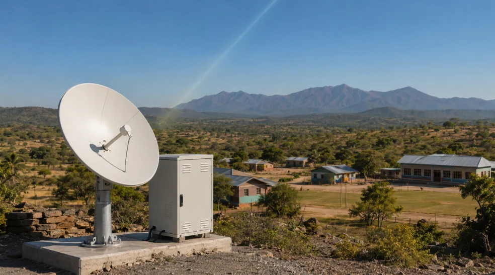 Satellite ground terminal serving a rural school and remote community